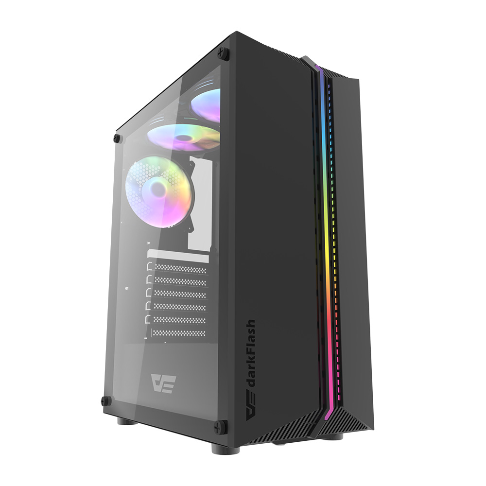 Darkflash DK151 ATX / M-ATX / ITX Computer case with 3 Pre-Installed Static Fans | Changable LED Strip Lights | Tempered Glass Panel 